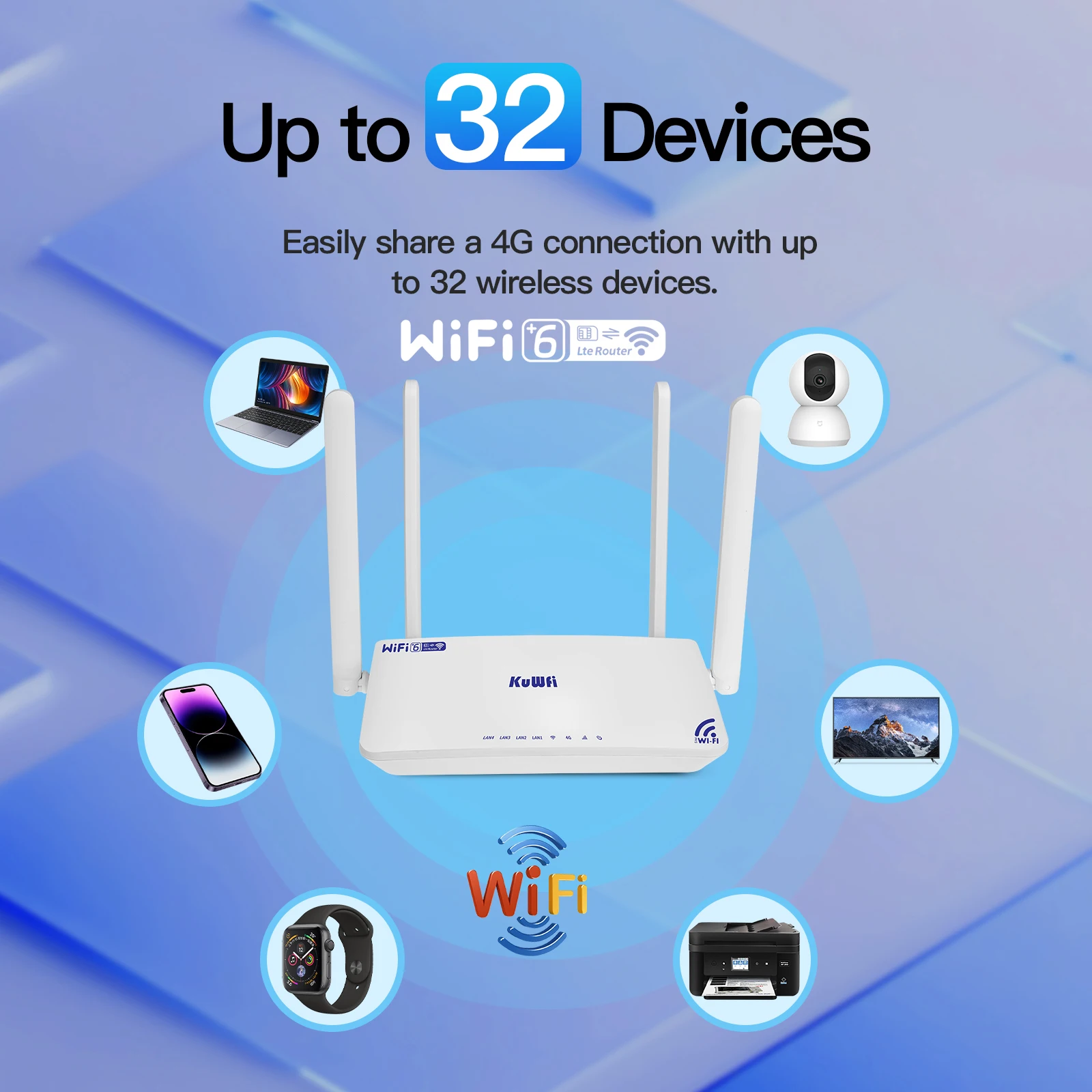 Enrutador WiFi KuWFi 4G LTE 300Mbps de alta velocidad 2,4G con ranura para tarjeta SIM 4 * enrutador de antena externa para hogar/oficina - imagen 4