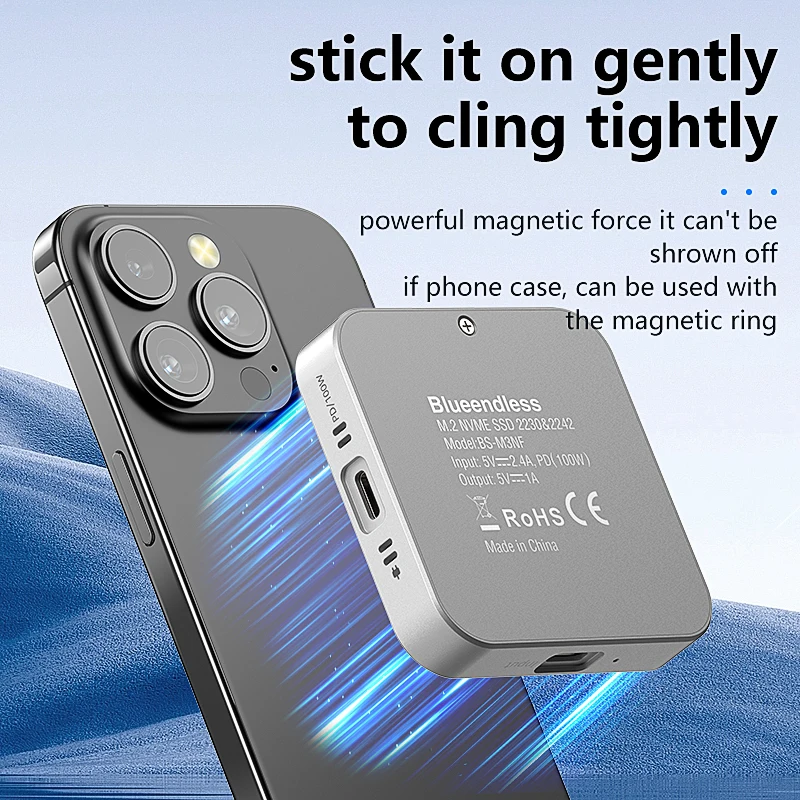 Blueendless-carcasa magnética M2 2230 2242 NVMe SSD con ventilador de refrigeración, carga PD de 100W, tipo C NVMe, PCIE, ssd, para Iphone y Mac - imagen 3