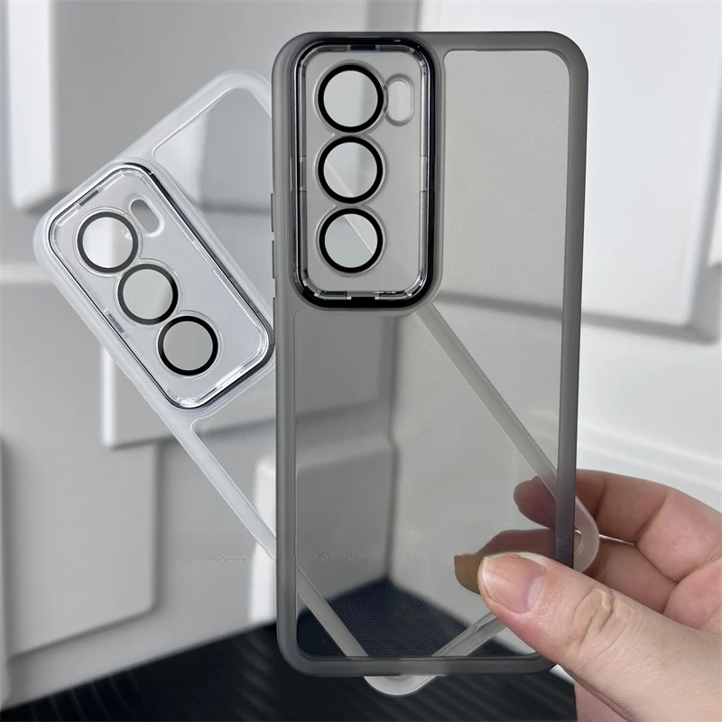 Funda de teléfono de lujo con película de lente para OPPO Reno12 Reno 12 Pro 12Pro 5G, funda trasera de silicona transparente translúcida con borde esmerilado - imagen 5