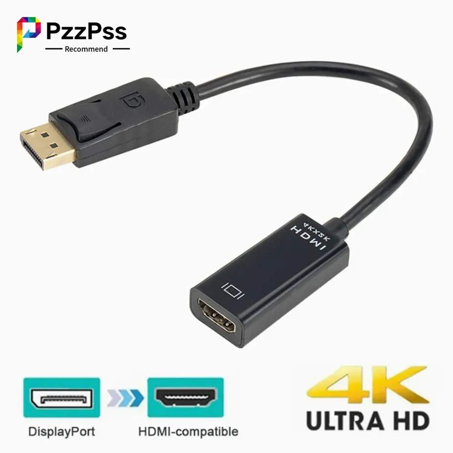 Cable adaptador 4K 1080P Compatible con DisplayPort a HDMI, convertidor de Audio y vídeo para PC y portátil, macho DP a hembra