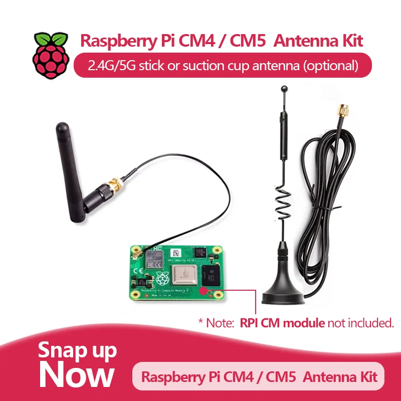 Raspberry Pi CM4 / CM5 WiFi Antenna with SMA Connector, Supports 2.4G / 5G, stick or suction cup antenna (optional).