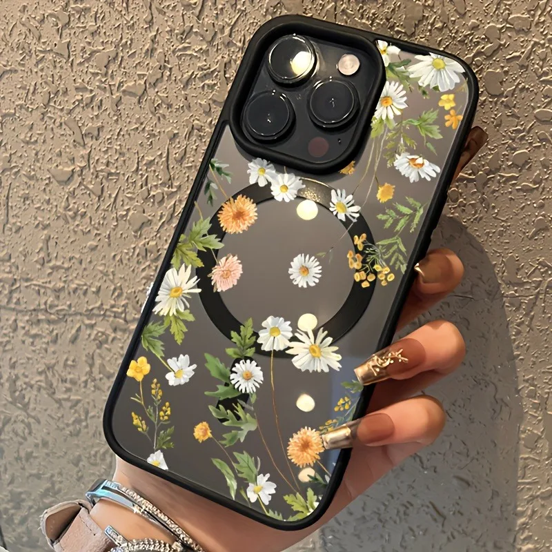 Funda de teléfono con carga inalámbrica Magsafe, pequeña y fresca, Floral, para iPhone 17 16 15 14 13 12 11 Pro Max Plus Air 16E, funda magnética - imagen 4