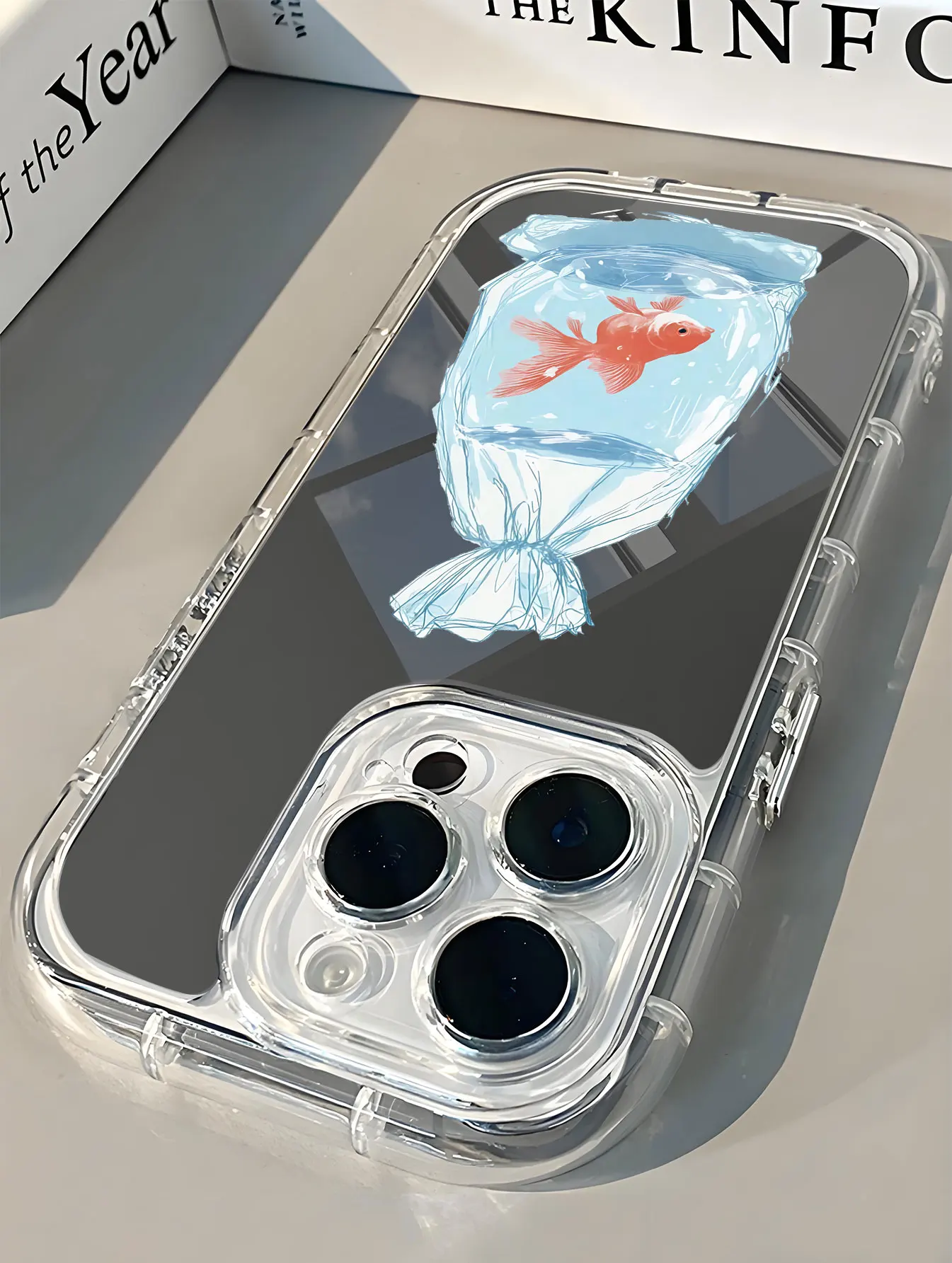 Funda de teléfono ins Cute Goldfish Lucky Mirror para iPhone 17AIR 11 12 13 14 15 16 17Pro Max Plus anillo de lente anticaída funda dura de 1,5mm - imagen 2