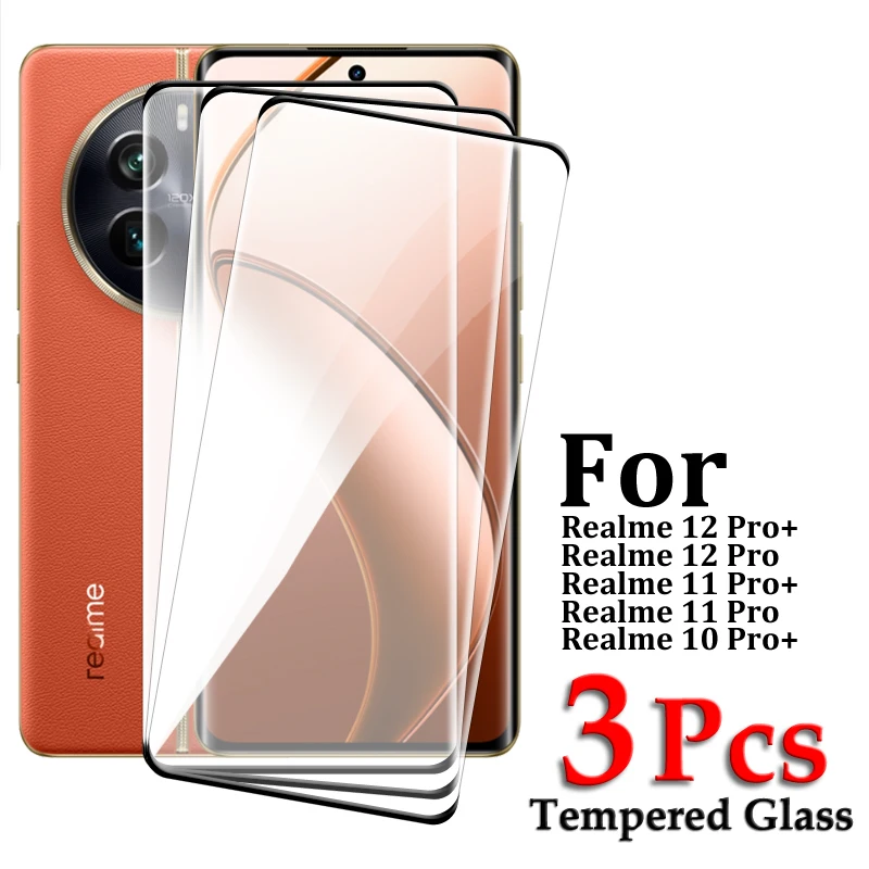 4/3/2 Uds para Realme 12 Pro + vidrio templado para Realme 10 11 12 Pro Plus Protector de pantalla 3D curvado cubierta completa vidrio Protector - imagen 3