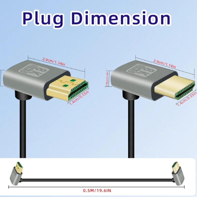 Hasta abajo izquierda derecha 8K compatible con HDMI 2,1 90 grados 48Gbps Cable HDMI macho a macho de alta velocidad para 4K @ 120Hz 8K @ 60Hz 2K @ 240Hz
