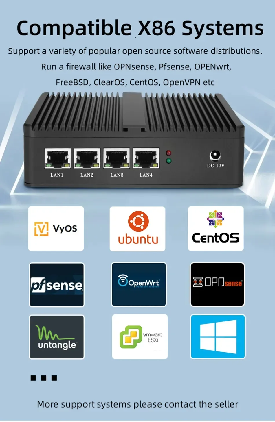 XCY Firewall Router Mini PC Celeron J1900 N100 N5105 J4125 4x 2.5G Ethernet Soporte Virtualización OpenWrt Pfsense OPNsense EXSI - imagen 5