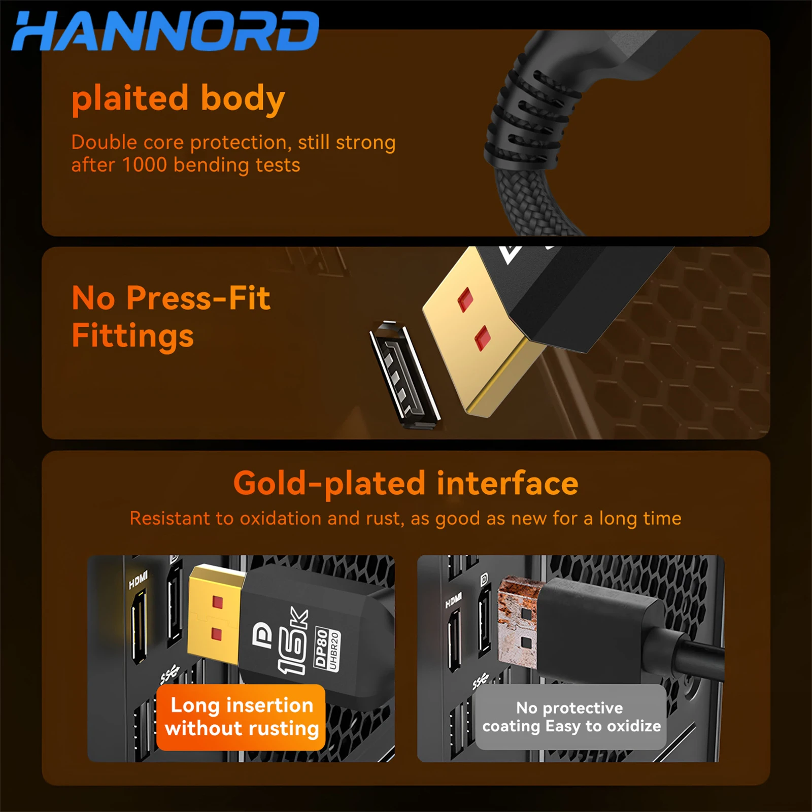 Hannord 16K Displayport Cable DP2.1 Cable compatible con 16K @ 60Hz 80Gbps para Monitor de juegos portátil HBR3 HDR tarjeta gráfica 4090 PC - imagen 5