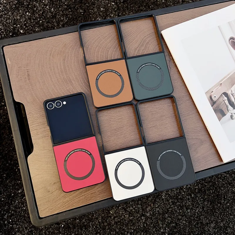 Para Samsung Galaxy Z Flip 7 Funda magnética ELVEV Funda de teléfono dura de cuero vintage con sensación de piel para PC - imagen 3