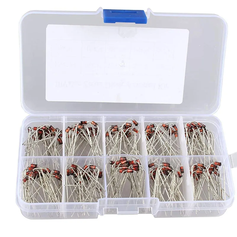 Juego surtido de diodos Zener de 200 piezas, 10 valores, 1W, 1N4728-1N4737, caja de muestra de 3,3 V-7,5 V