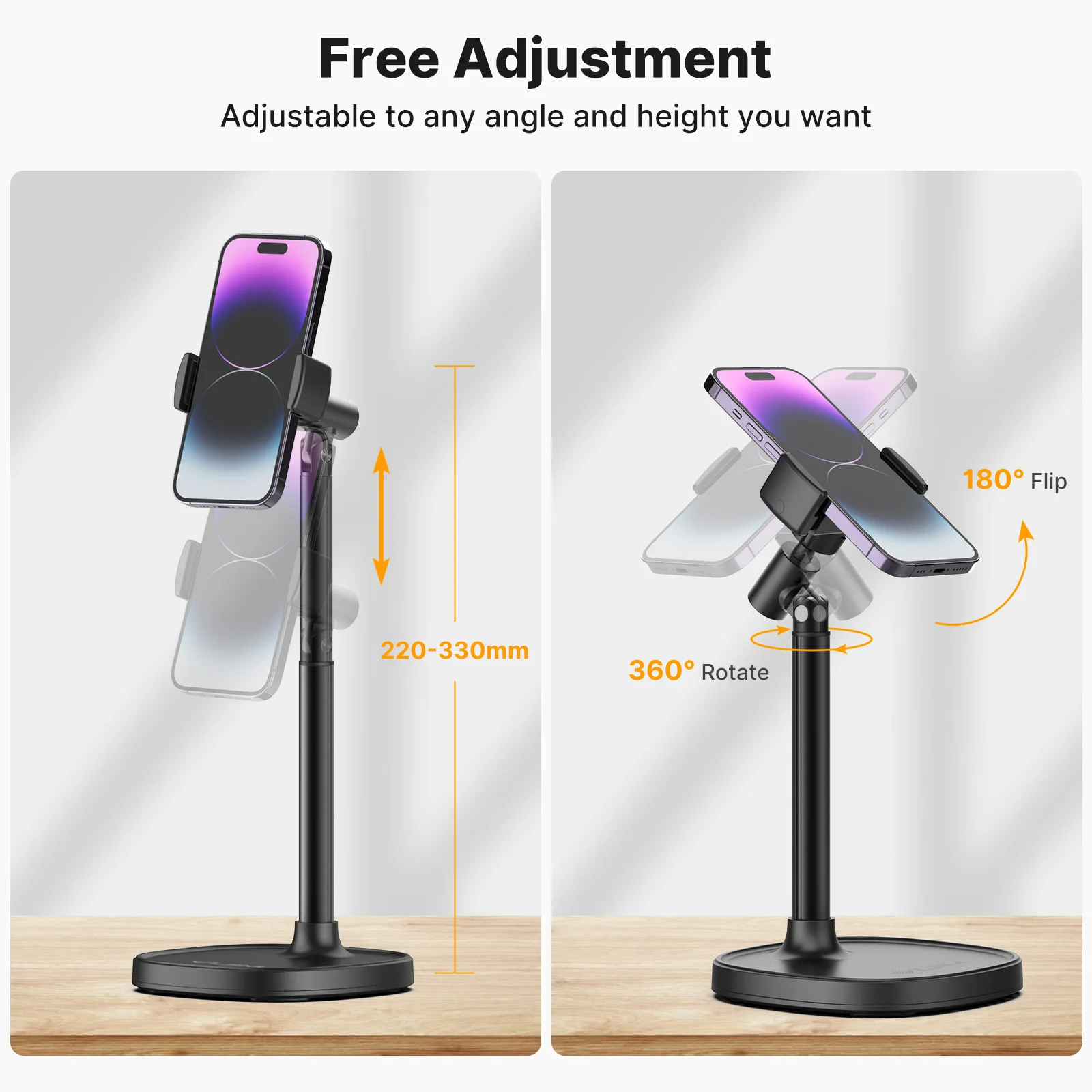 VIJIM HP004 Soporte de teléfono ajustable Compatible con transmisión en vivo Cocina Vlog Shot Soporte de mesa para soportes de teléfono inteligente - imagen 2