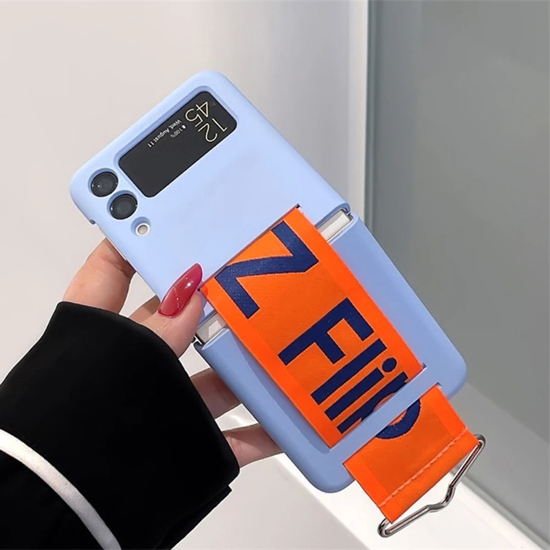 Funda de teléfono con correa para muñeca tejida con personalidad a la moda para Samsung Galaxy Z Flip 5 4 3 funda de silicona suave para Samsung Z Flip 5 Fundas - imagen 2