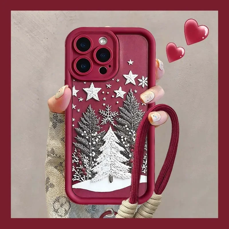 Bonita funda con cordón para la muñeca con forma de copo de nieve y árbol de Navidad para Google Pixel 9 8 7 8A 7A 9 Pro XL, funda de silicona suave para cámara Protec