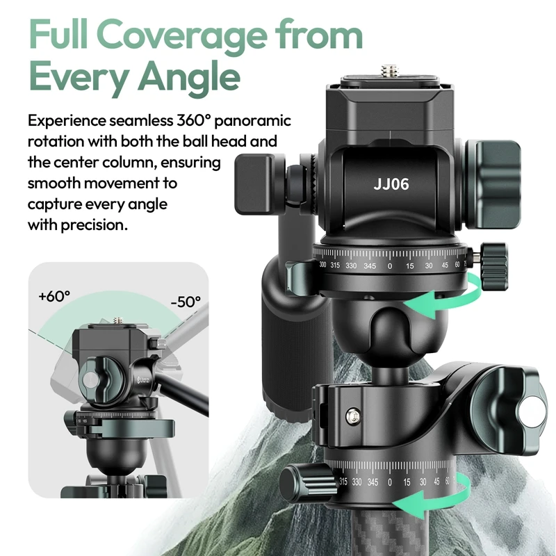 Ulanzi JJ06 1.87M GlideGo Video Trípode de cámara profesional con 360 ° Cabeza de bola panorámica Pan Carga de columna central de doble sección 5 KG - imagen 4