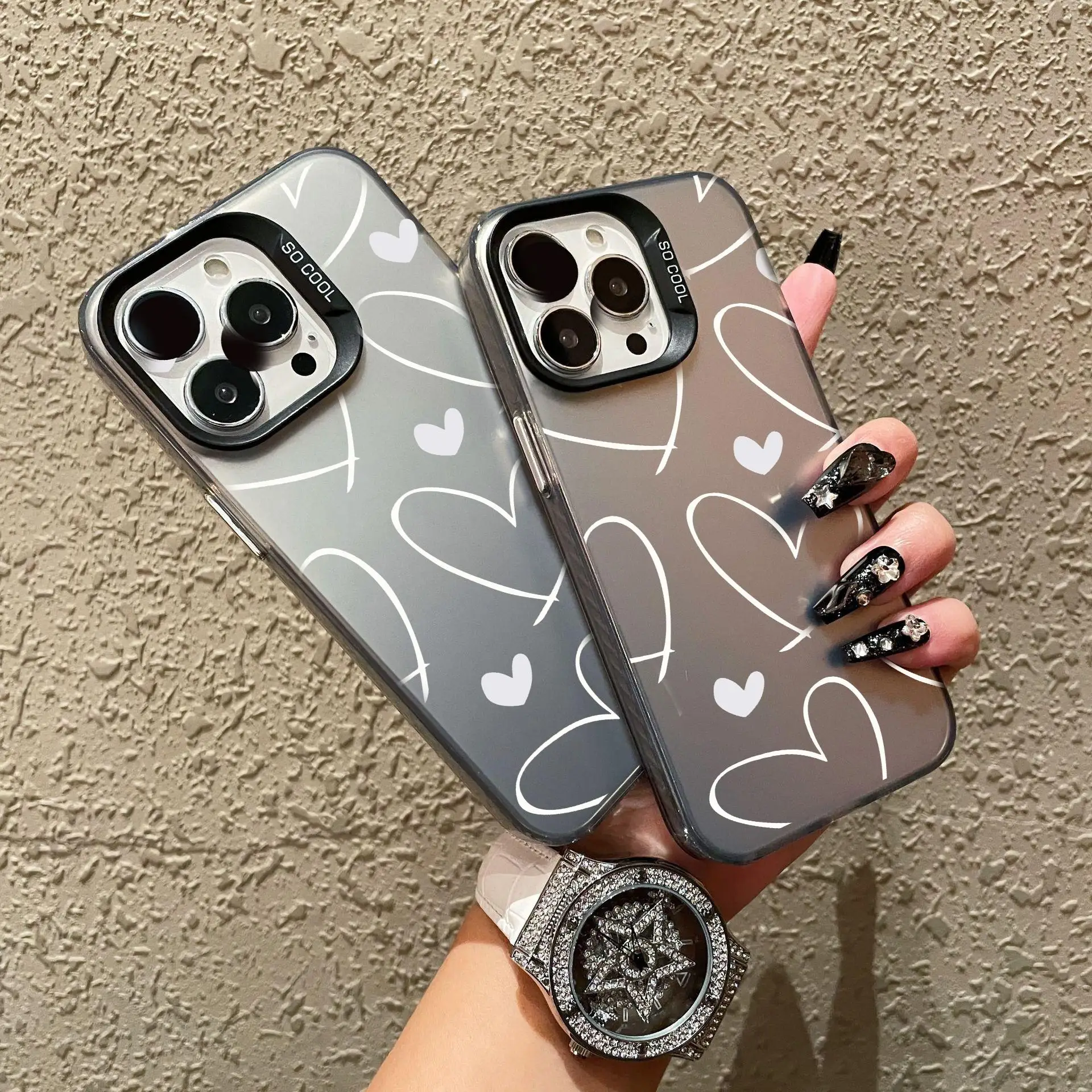 Funda Love Heart para VIVO V29 5G V23 V27E V25 Pro Y27 Y15S Y16 Y22S Y50 S1 Y17S cubierta negra rosa gato negro moda capa dura - imagen 2