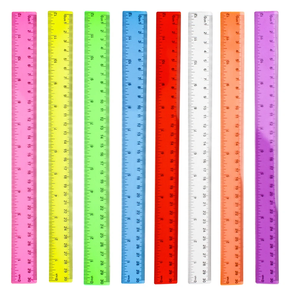 Regla transparente de Color de 8 Uds., reglas de dibujo de plástico de 30CM, reglas métricas portátiles resistentes al desgaste para el hogar, la Oficina y la escuela