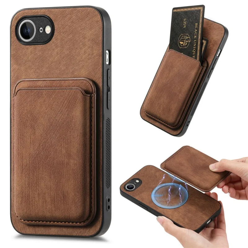 For Magsafe Leather Case for Iphone 16E 16e SE4 Magnetic Wallet Card Pocket Cover for Iphone 16E 16 Pro Max 14 15 Plus 13 12 11