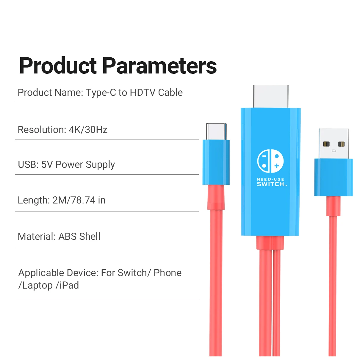 Cable tipo C a HDMI de 4K30Hz, adaptador de USB-C a HDTV con fuente de alimentación USB de 5V para interruptor OLED/teléfono/portátil/Pad - imagen 3