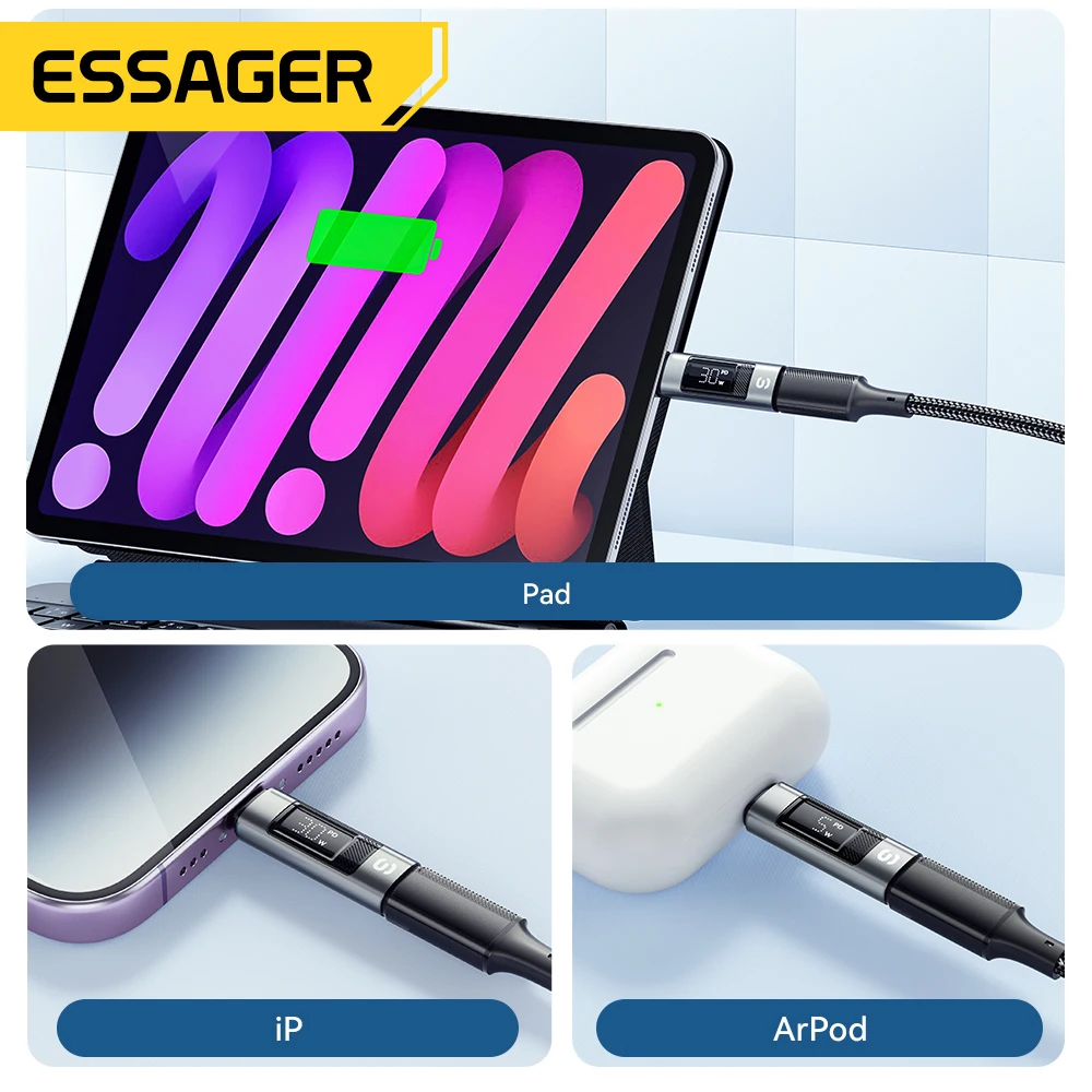 Essager tipo C a adaptador de iluminación OTG pantalla Digital PD 60W carga rápida Lightning a conector tipo C para iPhone 15 14 13 12 - imagen 4