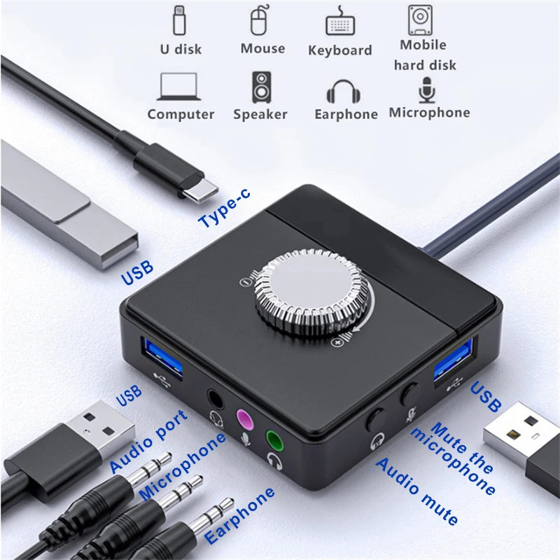 Tarjeta de sonido externa USB, adaptador de Audio estéreo externo de 3 puertos a Jack de 3,5mm, volumen sin controlador ajustable - imagen 2
