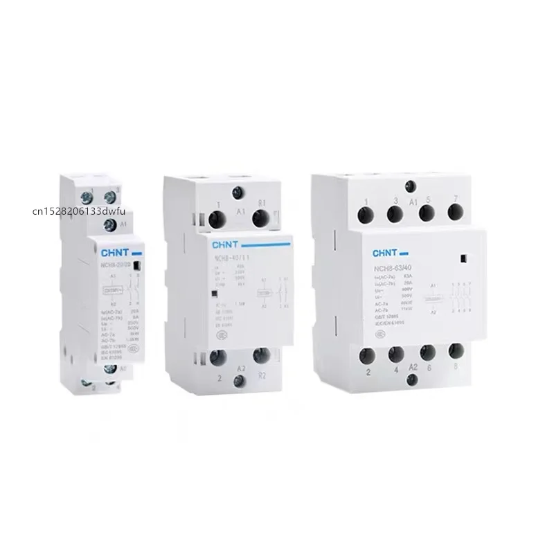 CHINT-Contactor de corriente alterna NCH8 para el hogar, Contactor de raíl Din de 220V, 230V, 380V, 400V, 1NO1NC, 2NO, 2NC, 4NO, 1, trifásico, 20A, 25A, 40A, 63A