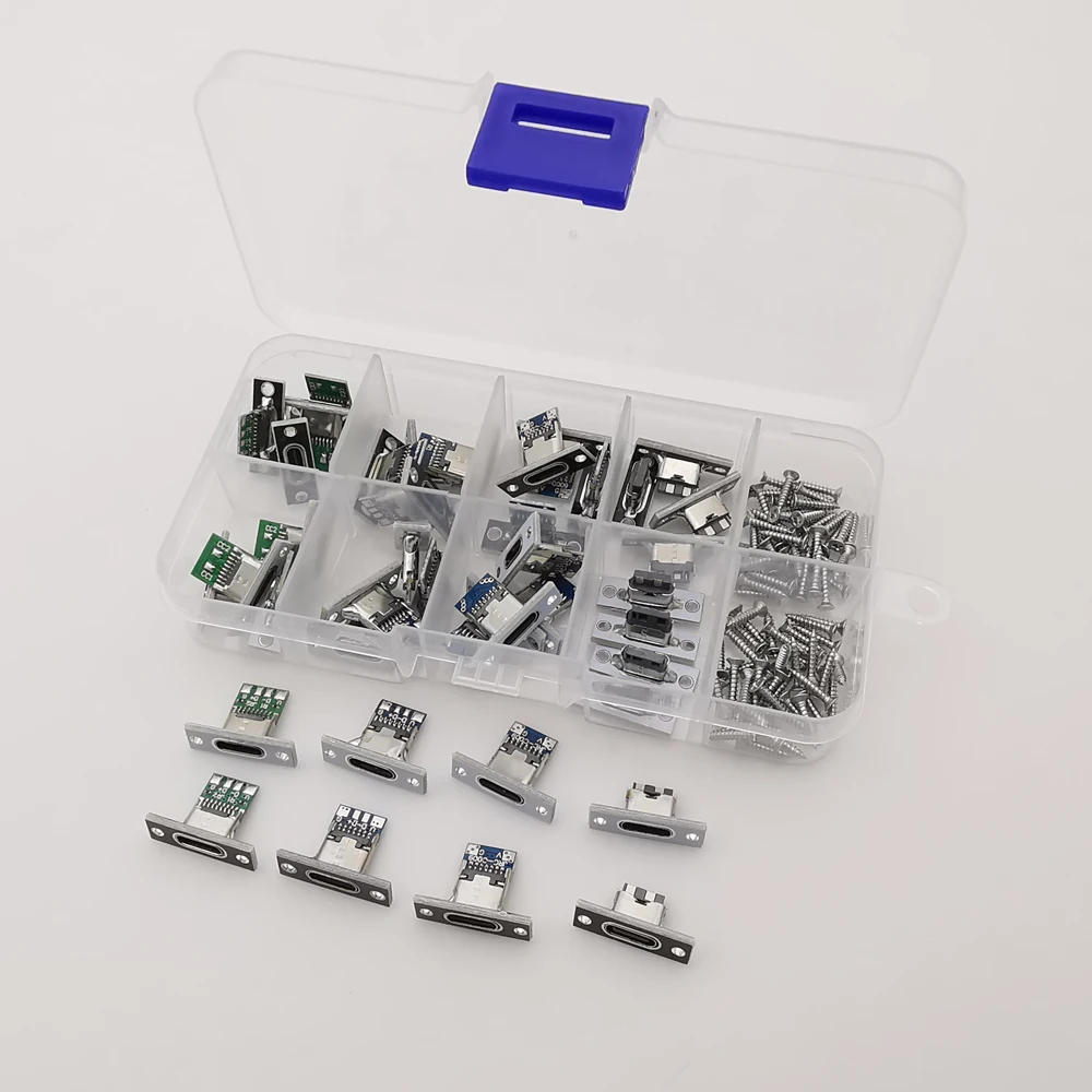 40 Uds. Enchufes USB 3,1 tipo C con placa de fijación de montaje de tornillo 2 pines 4 pines 6 pines puerto de carga hembra hacia adelante y hacia atrás DIY