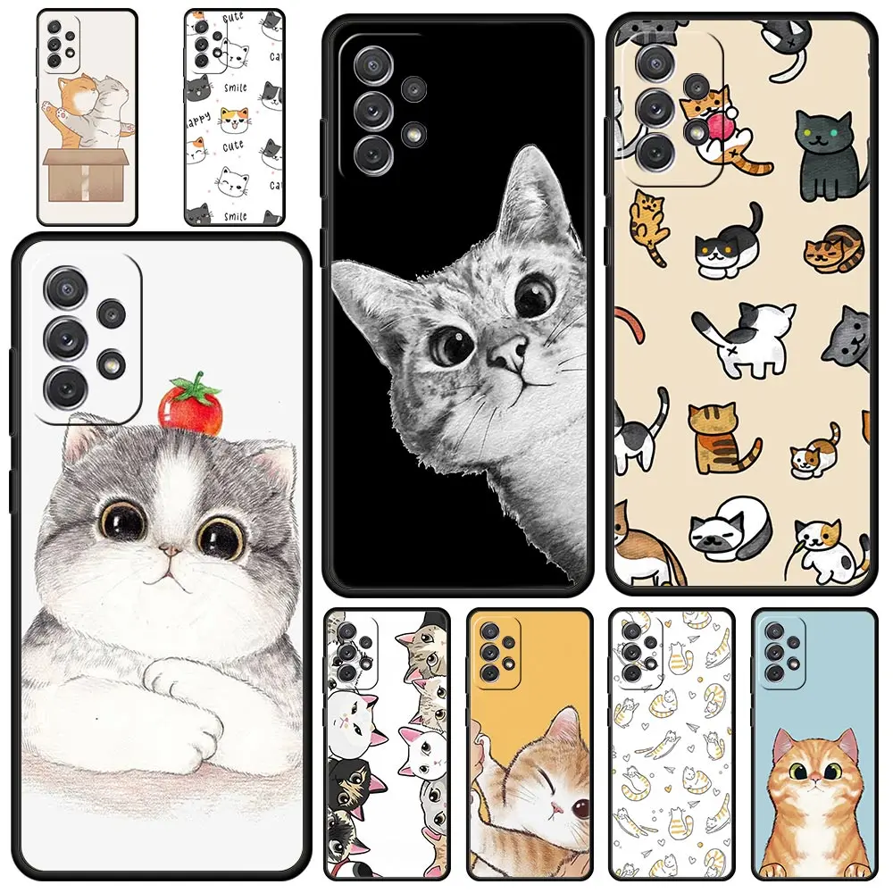 Funda de gato con dibujos animados para Samsung, carcasa bonita para A51, A71, A21S, A12, A11, A31, A41, A52, A32, A01, A23, A33, A53, A73, A03S, A13, 5G, A72, A54, A34