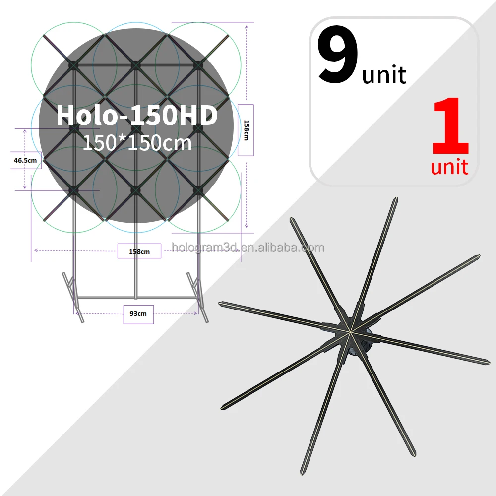 Suministro de fábrica, ventilador Led Holgram 3D de 150cm, máquina de visualización de publicidad holográfica para interiores/exteriores 3D con Control por aplicación WII - imagen 4