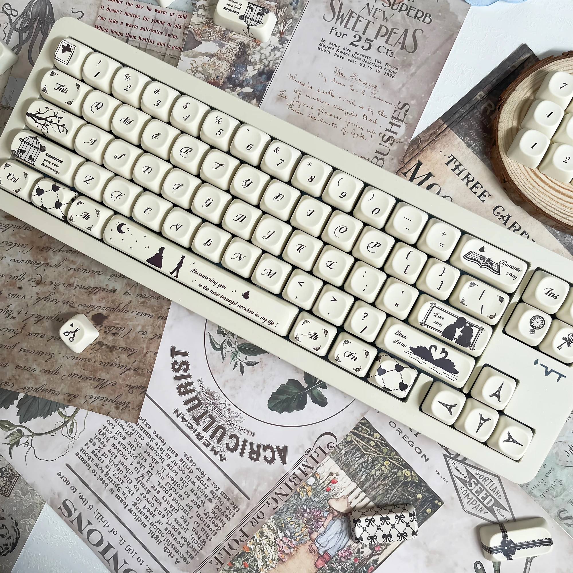 Encontador Keycap MOA Cherry Profile blanco lechoso PBT personalizado lindo Keycaps romántico estilo francés amor tema Teclado mecánico tapa - imagen 2