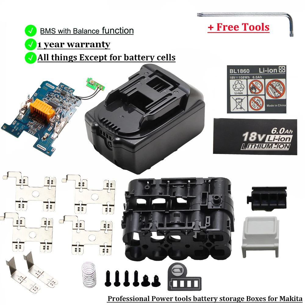 Caja de batería de iones de litio de 18V para MAKITA Bl1820 Bl1815 Bl1830 BL1860 BL1850 chip de circuito equilibrado BMS placa de protección herramienta de potencia - imagen 5