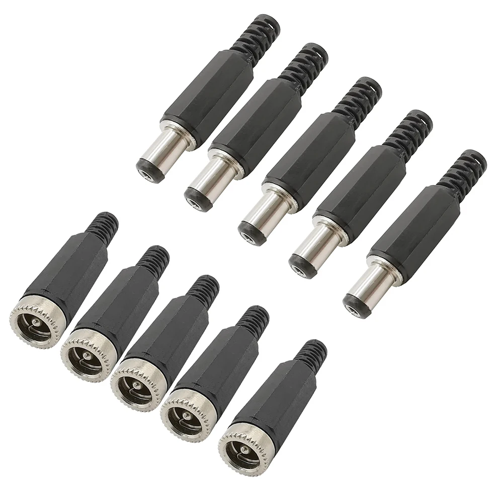 5 pares de caja de plástico de 5,5mm x 2,1mm enchufe macho de alimentación CC + conector hembra de soldadura toma eléctrica