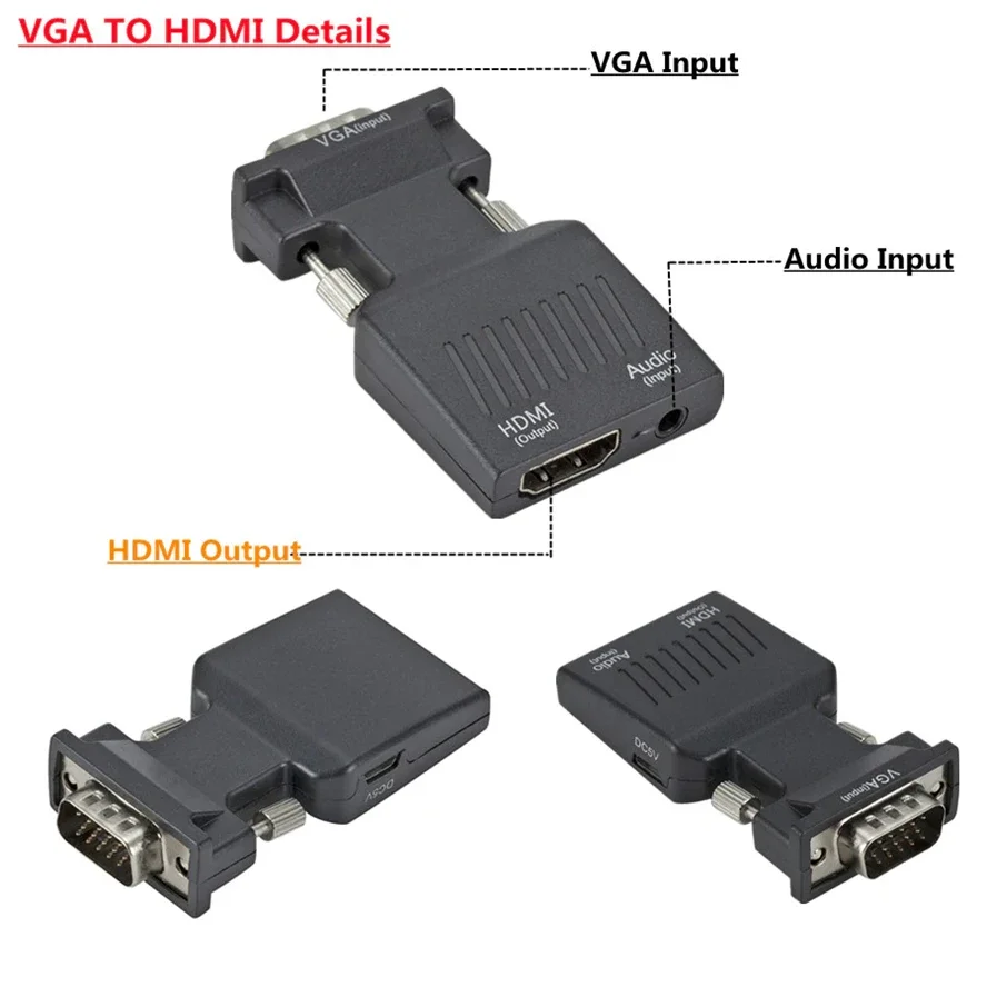 Convertidor compatible con VGA a HDMI, Cable de Audio de 3,5mm para PS4, PC, portátil, TV, Monitor, proyector, 1080P, VGA hembra a HD macho Adapt - imagen 3