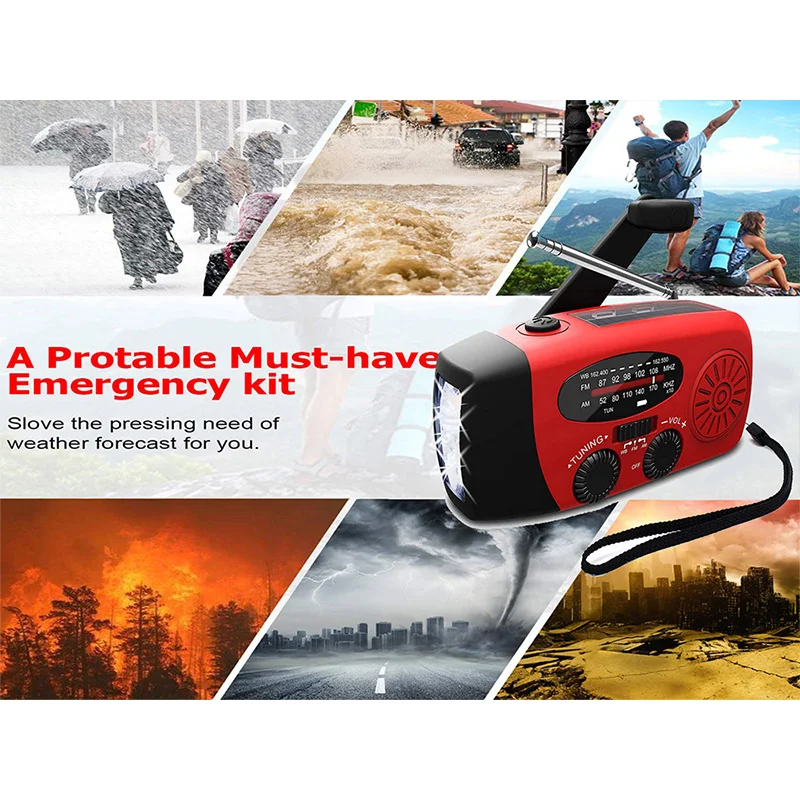 Radio AM/FM Radio de emergencia para exteriores Radio portátil de generación de energía solar Radio de manivela con linterna para emergencias de acampada - imagen 5