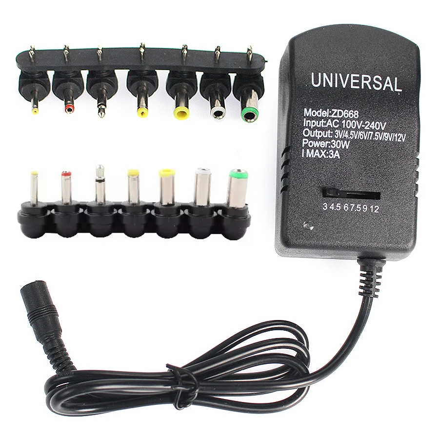 Adaptador ajustable cargador de fuente de alimentación multi voltaje CA 220V a CC 3V 4,5 V 6V 7,5 V 9V 12V UE EE. UU. Adaptador convertidor enchufe 7 30W