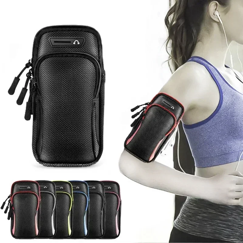 Nueva bolsa de brazo para teléfono con conector para auriculares, bolsa deportiva impermeable y transpirable para correr, soporte para teléfono móvil para gimnasio, bolsas para mp3 y mp4, bolso de mano de PU
