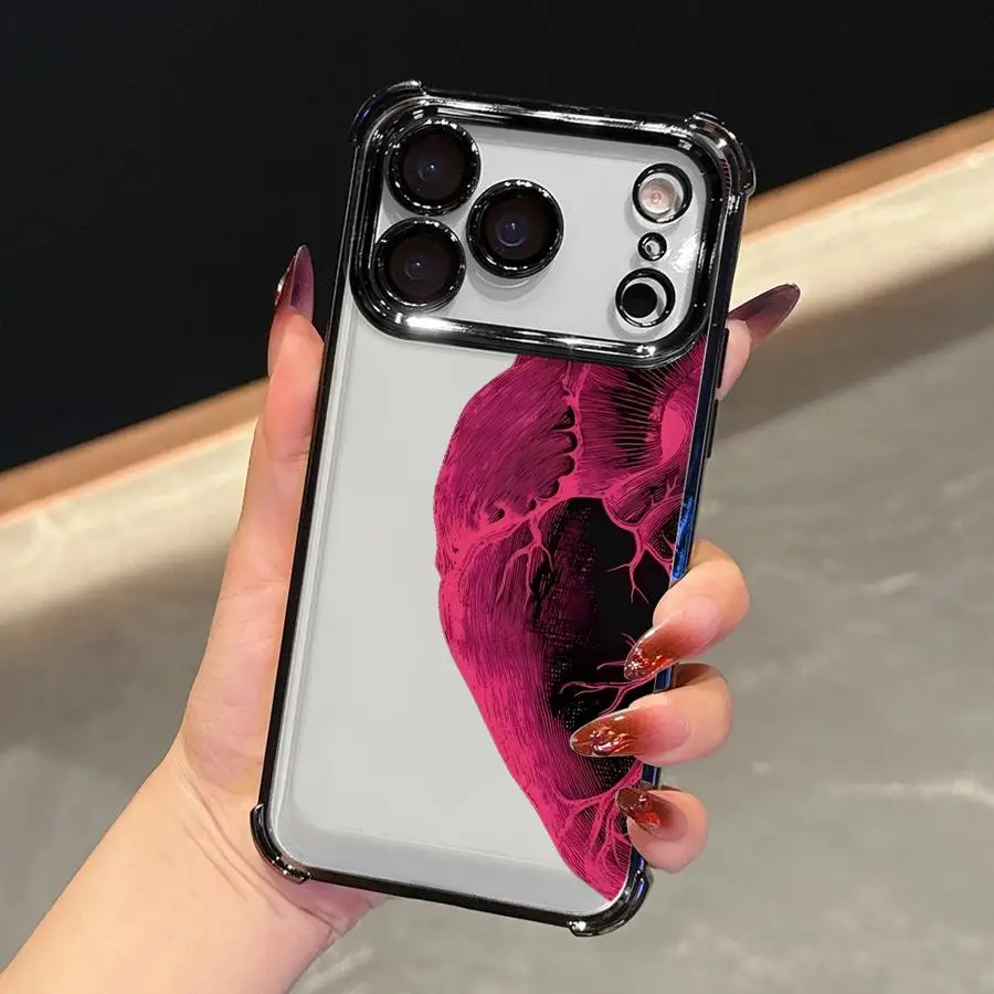 Funda de teléfono con corazón rojo y azul para Apple iPhone 13 12 11 Pro Max 16 15 14 Plus 16e 17 Air Clear Cover - imagen 5