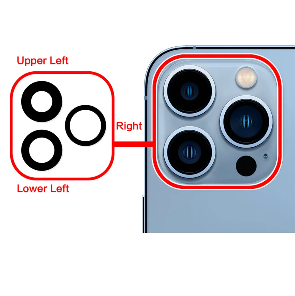 Reemplazo de cristal de lente de cámara trasera para iPhone 11 12 13 14 15 Plus Pro Max con adhesivo y Kit de herramientas de extracción - imagen 2