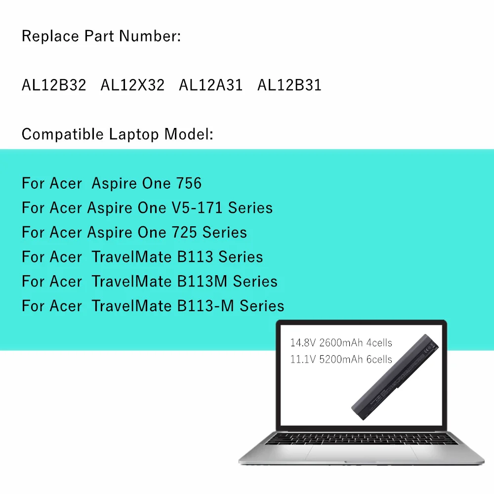 AL12B32 AL12B31 AL12A31 AL12X32 batería del ordenador portátil para ACER Aspire One 756 V5-171 725 para TravelMate B113 B113M B113-M - imagen 2