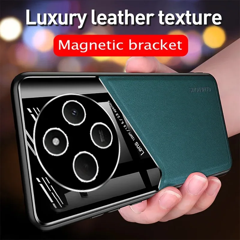 Funda con textura de cuero para Xiaomi Redmi 14C 4G Poco C75, funda con soporte de succión magnética para coche, Fundas Capa - imagen 5