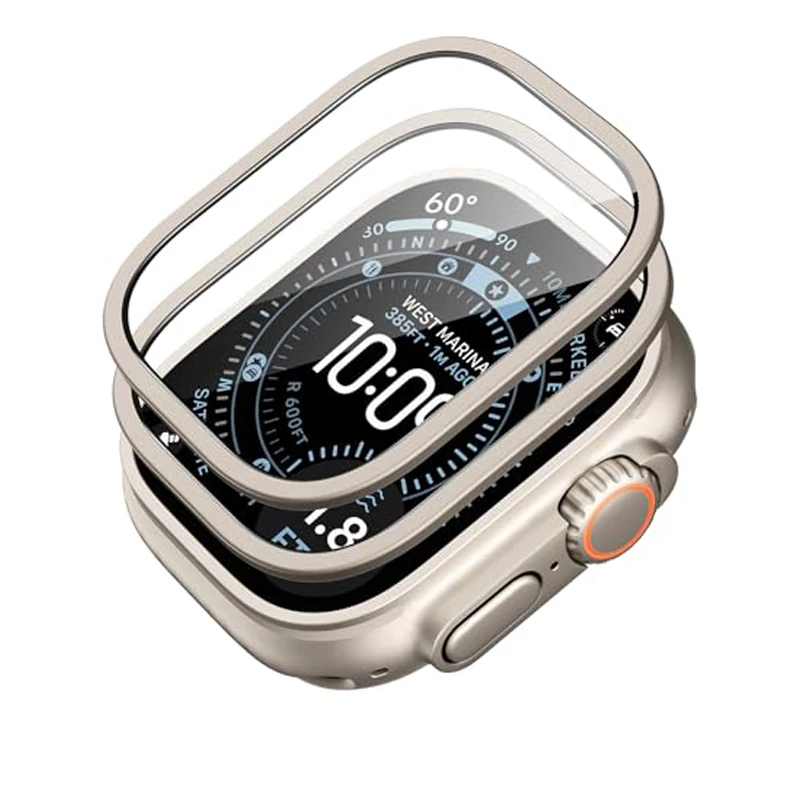 2025 2 uds caja de aleación de aluminio + vidrio templado para Apple Watch Ultra 2 49mm Protector de pantalla antiarañazos iWatch Ultra 3 49mm