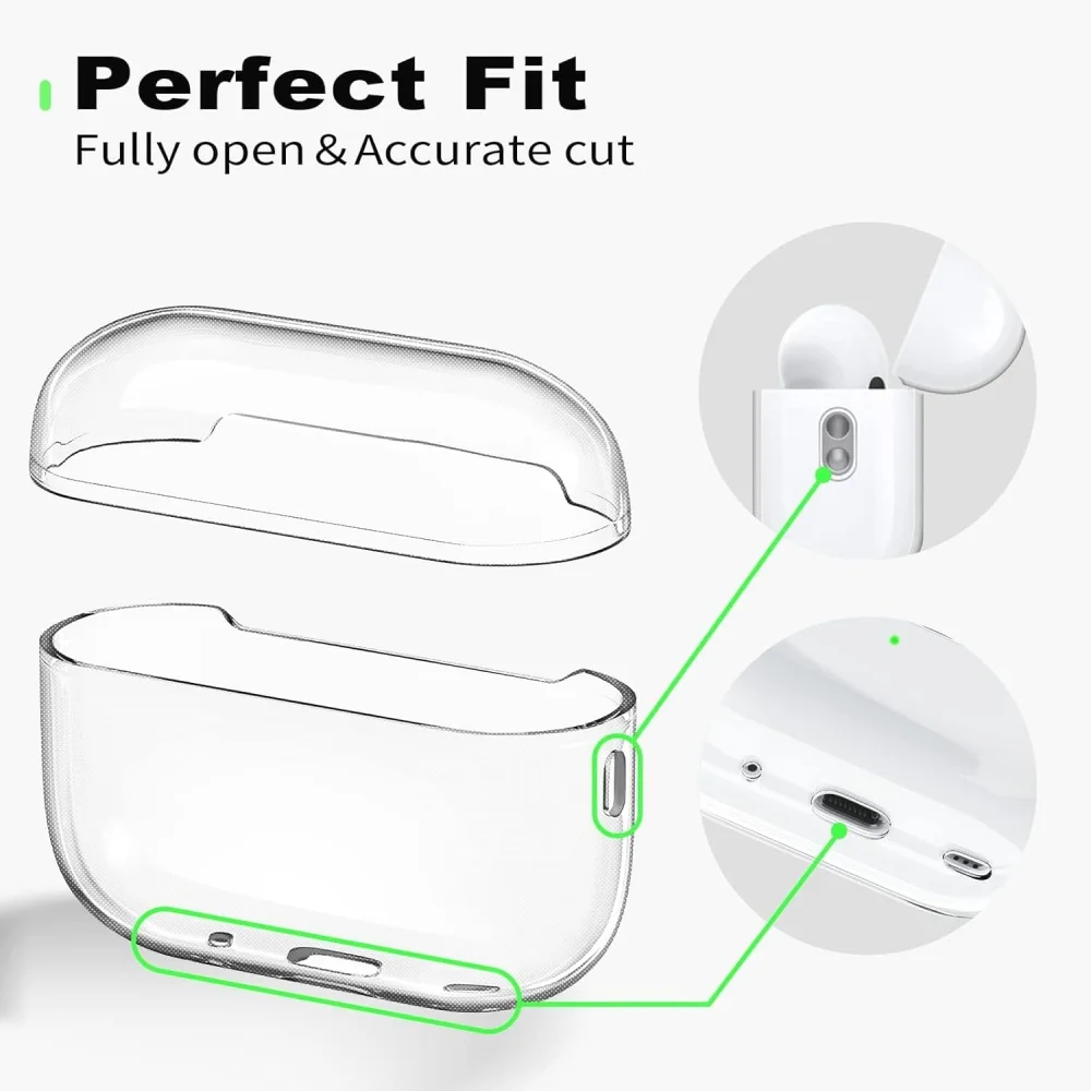 Protector transparente de auriculares para AirPods Pro 2 con cepillo de limpieza y cordón, a prueba de golpes, resistente a los arañazos y al polvo - imagen 2
