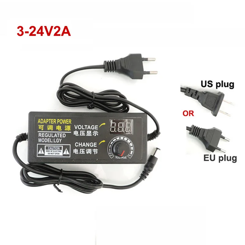 Fuente de alimentación ajustable con pantalla de visualización, adaptador Universal de voltaje regulado, CA, CC, 3V, 5V, 9V, 12V, 24V, 2A, 48W - imagen 2