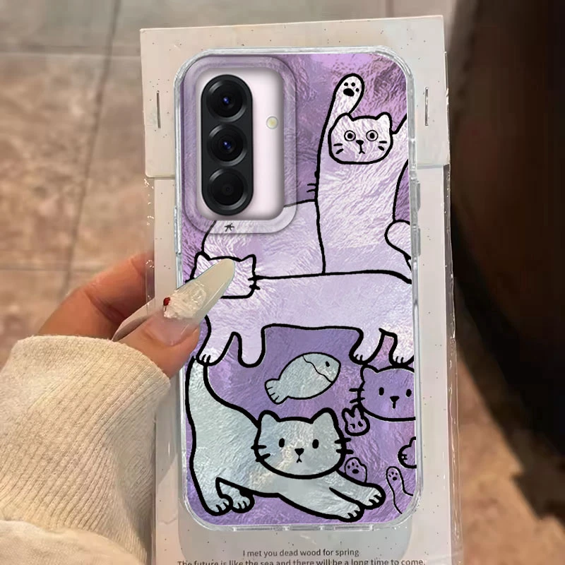 Funda para Samsung Galaxy A56 A36 A16 A25 A35 A26 S25 S24 Plus Ultra FE 5G funda de teléfono púrpura dibujos animados pez gato para Samsung A55 bolsa - imagen 2