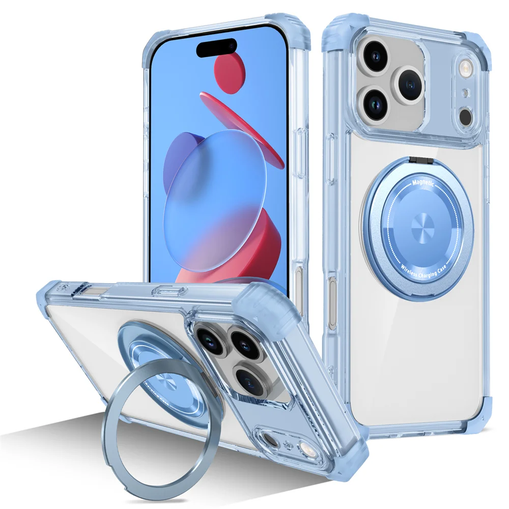 Soporte giratorio soporte plegable magnético funda de teléfono transparente para iPhone 15 17 16 Plus 14 13 12 11 Pro Max armadura parachoques contraportada