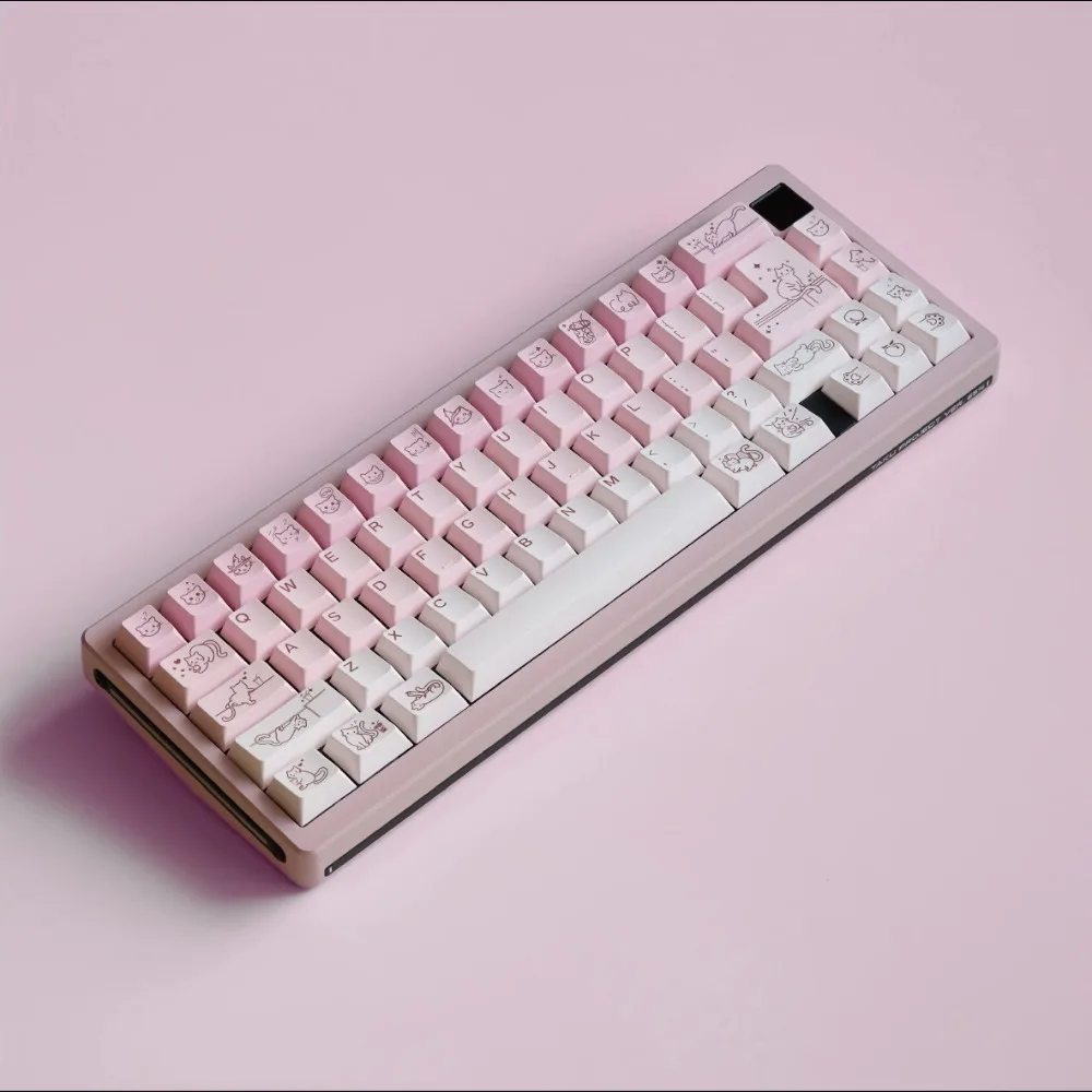 Juego de teclas con tema de yogur Mio PBT, tapa de teclado de gato rosa pálido personalizada, perfil de cereza, tapa de tecla bonita para chica para regalo de teclado mecánico - imagen 4