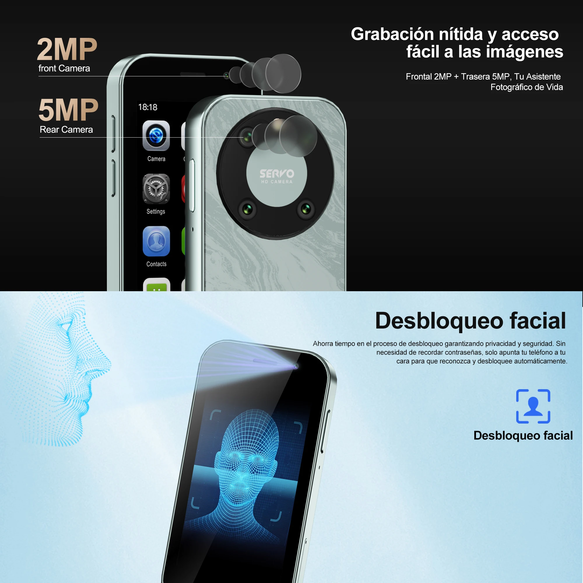 SERVO KING9000 Mini Smartphone 4G LTE sistema Android Play store WhatsAPP desbloqueo facial 2GB + 16GB WiFi 3,0 "teléfonos móviles inteligentes de bolsillo - imagen 5