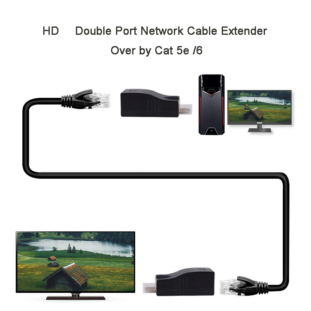 Extensor Compatible con HDMI, puertos 4K RJ45, red LAN, extensión Compatible con HDMI de hasta 30m sobre Cable Ethernet LAN CAT5e/6 UTP - imagen 3