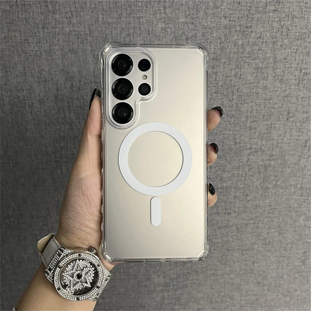 Para Magsafe Armor Wave rizado antideslizante funda de teléfono para Samsung S24 S25 Ultra S23 Plus cubierta esmerilada de carga inalámbrica de lujo - imagen 4