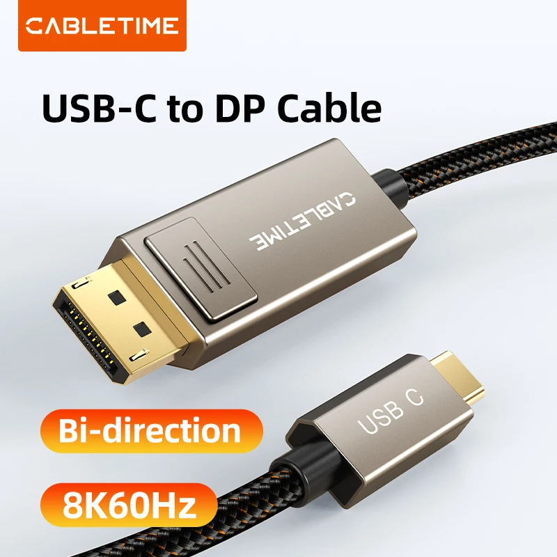 CABLETIME Cable USB C a Displayport 8K 60Hz Cable bidireccional DP a USB C aleación de Zinc para Macbook Pro DELL Laptop