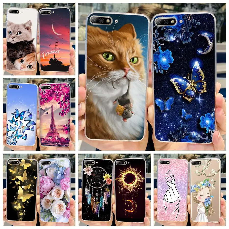 Funda de silicona blanda para teléfono Huawei Y7 Pro 2018, carcasa pintada de mariposa Y gato bonito de 5,99 pulgadas, parachoques para Y7 Prime 2018 Y 7