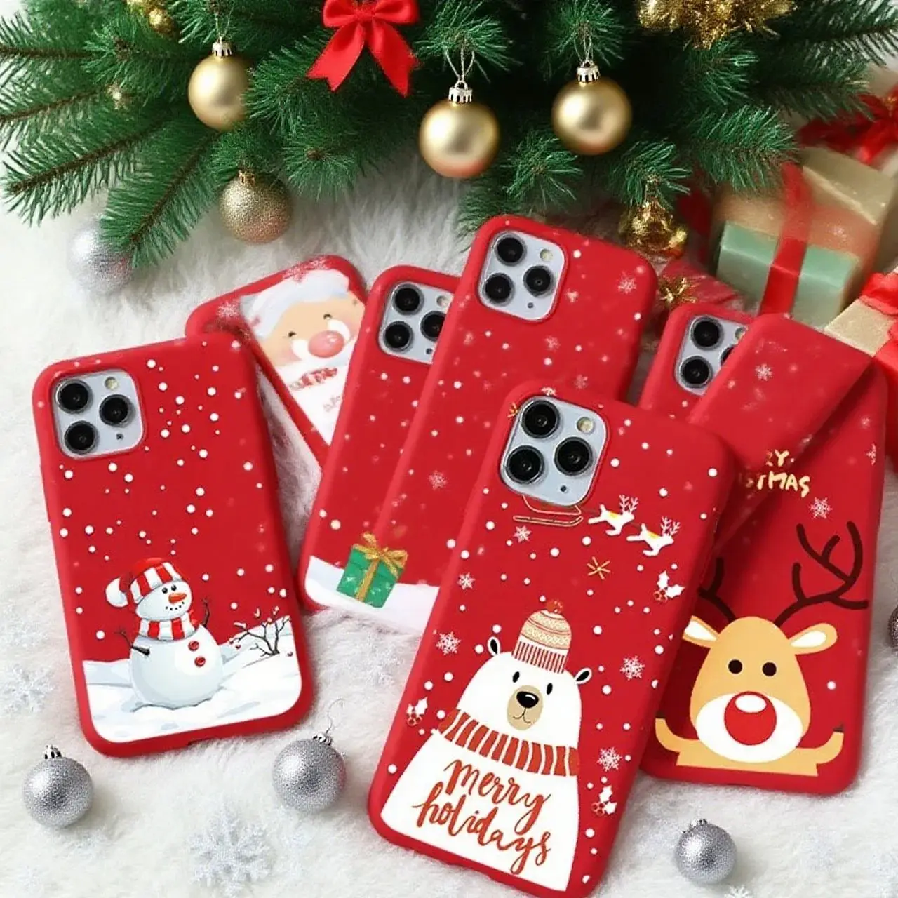 Funda navideña con diseño de oso y Papá Noel para Samsung Galaxy A06 A07 A17 A72 A04 A73 A71 F16 M13 M16 M55 M35 M14 A04S A20 A30 A20S A21S A04E